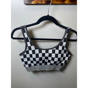 Kimberly C  Womens Black White Checkered Sports Bra Seamless Crop Top Medium NEW